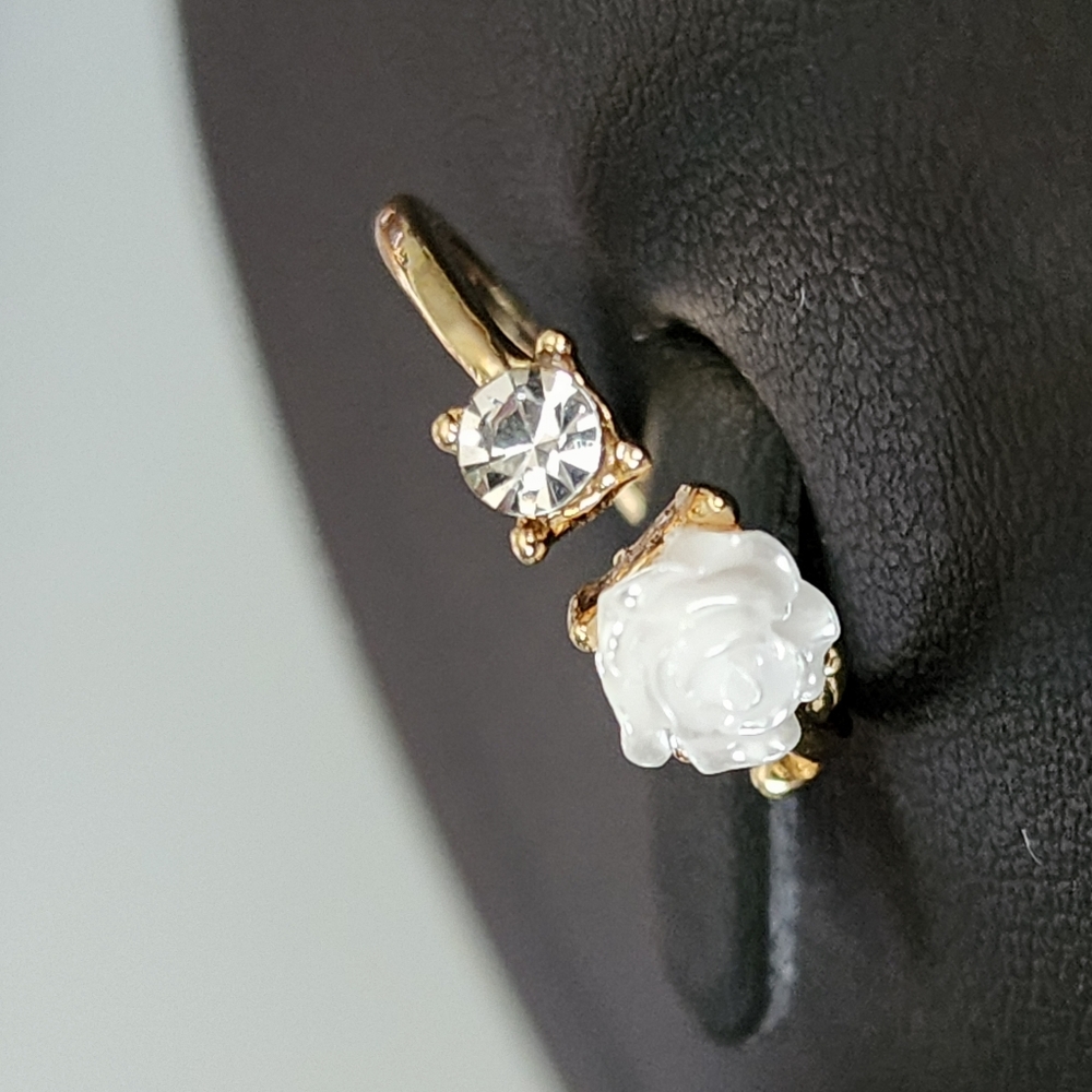 Rose Simulated Diamond Adjustable Ring Zinc Alloy